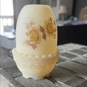 Fenton fairy light Vintage Floral Egg-Shaped Candle Holder signed by artist